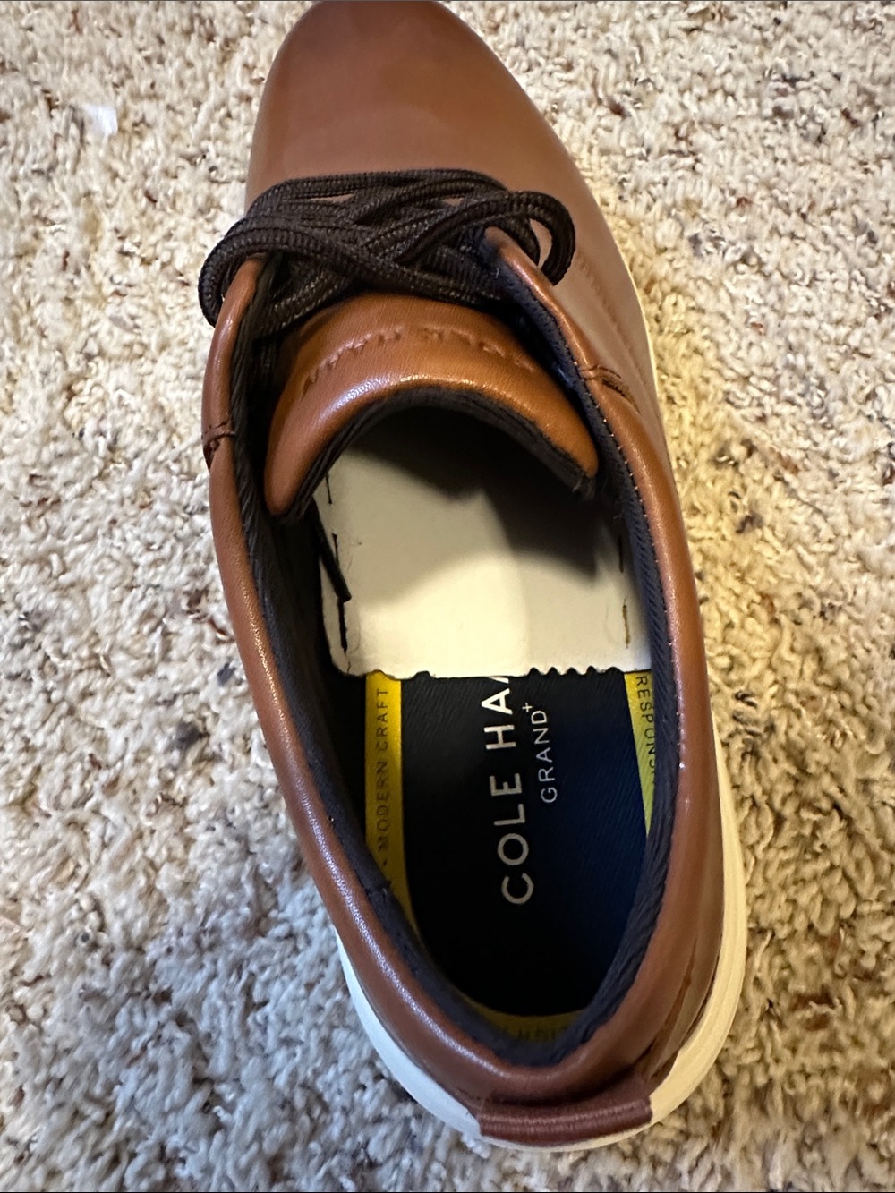 Cole Haan Tan Brown Leather Derby Oxfords with White Soles - Picture 4 of 9